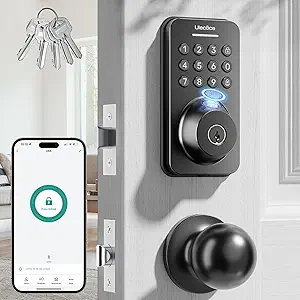 Ulecoce Fingerprint Keypad Deadbolt with Handle Set, Keyless Entry Door Lock, Door Locks for Front Door Lock Set, App Control, Auto Locking, Easy to Install, Matte Black
