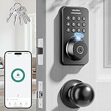 Ulecoce Fingerprint Keypad Deadbolt with Handle Set, Keyless Entry Door Lock, Door Locks for Front Door Lock Set, App Control, Auto Locking, Easy to Install, Matte Black