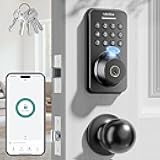 Fingerprint Keypad Deadbolt with Handle Set, Keyless Entry Door Lock, Door Locks for Front Door Lock Set, App Control, Auto Locking, Easy to Install, Matte Black