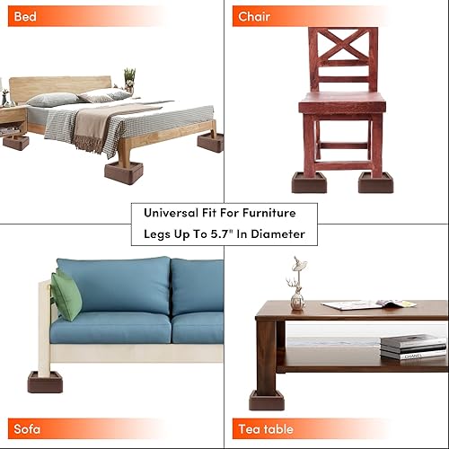 Miniatura 6 de Elevadores de cama de gran tamaño, resistentes, apilables, paquete de 4, elevadores de muebles para sofás de 2 pulgadas o 4 pulgadas, soporta hasta