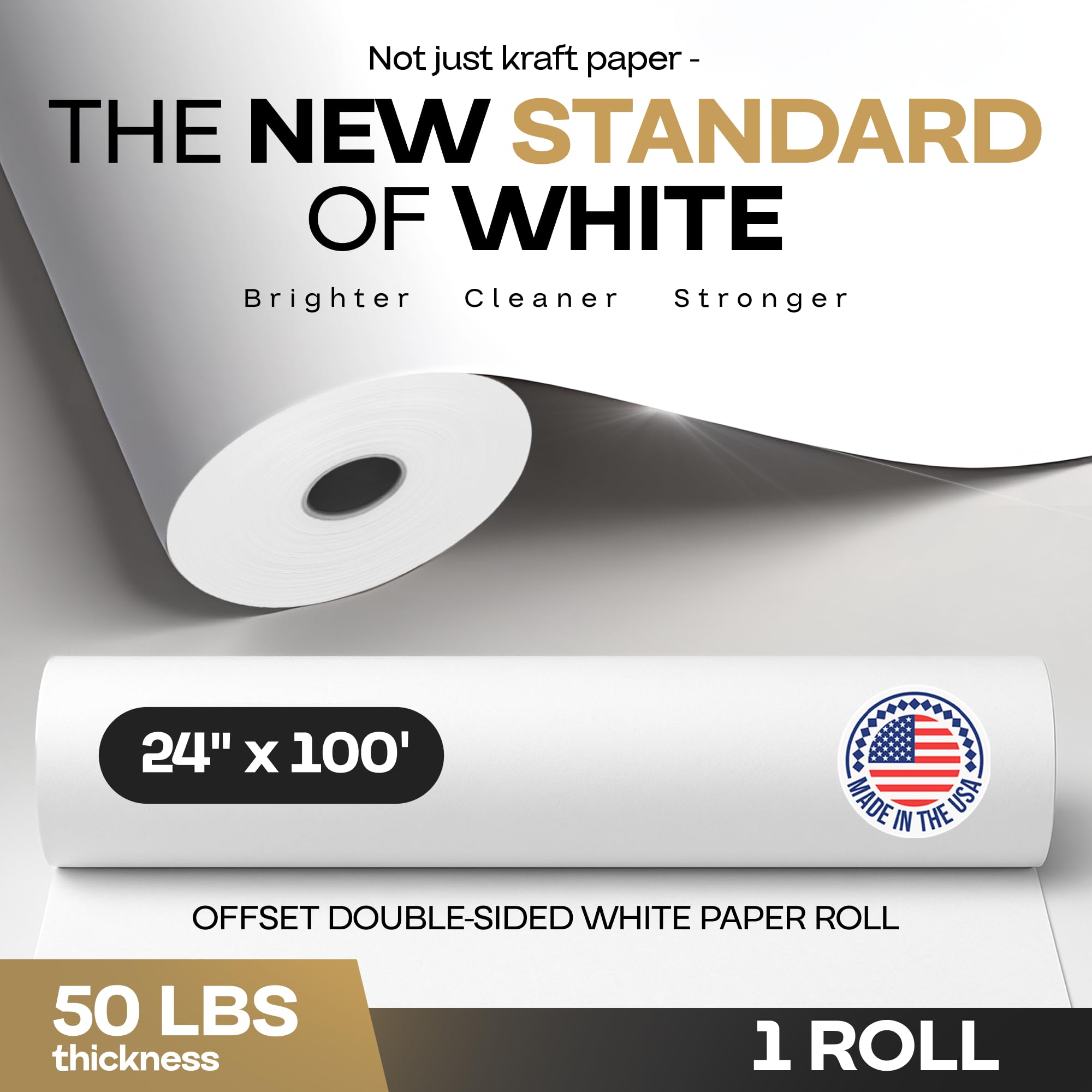 IDL Packaging Rouleau de papier kraft blanc de 61 x 3048 cm, 22,7 kg d'épaisseur, papier cadeau pour emballage, déménagement, expédition et artisanat, 100% recyclable, 61 x 30,5 m
