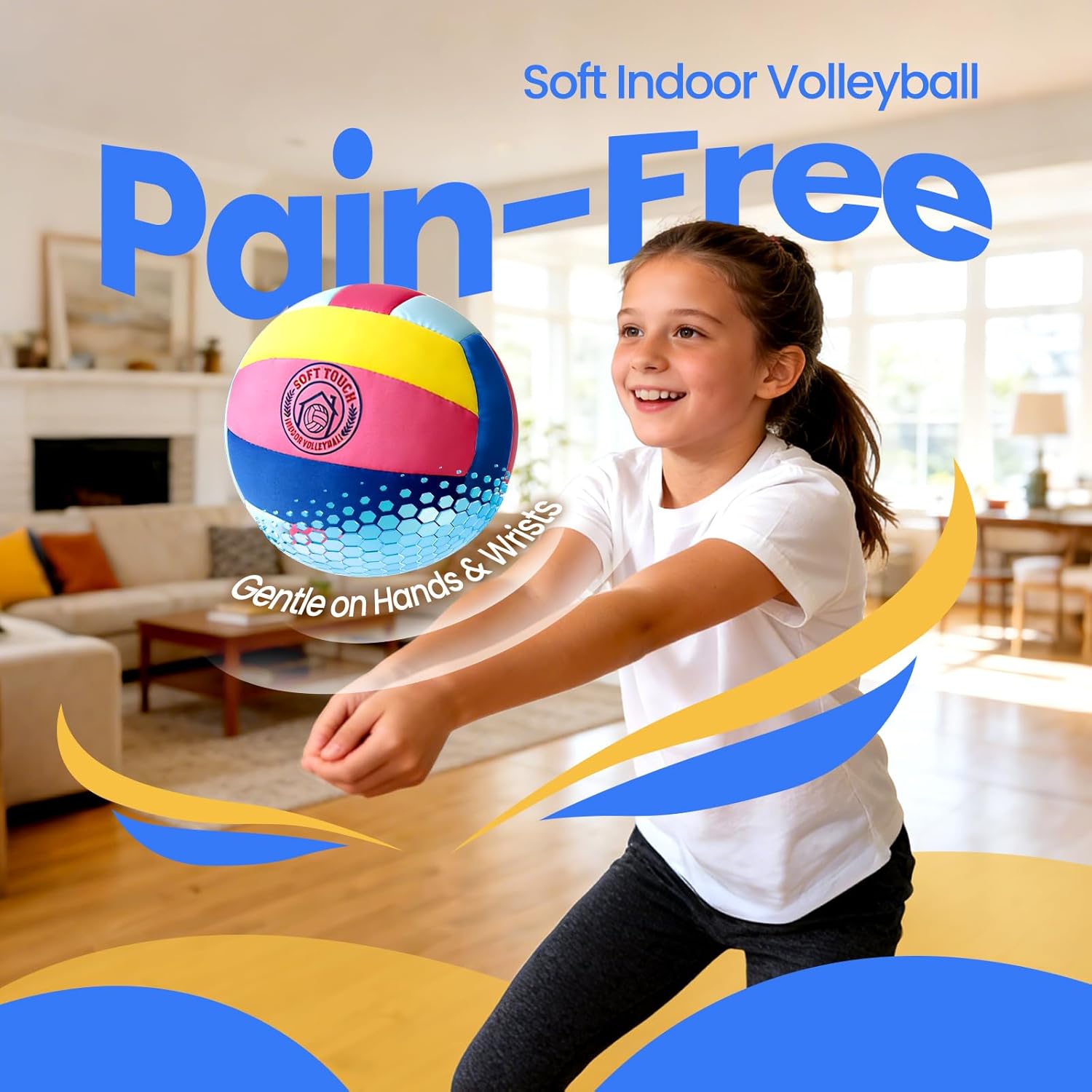 UBeesize Soft Indoor Volleyball with Pump, Silent and Safe Volleyball for Youth, Teenagers, and Beginners, Ideal for Practice, Training & Games at Home (Deflated)