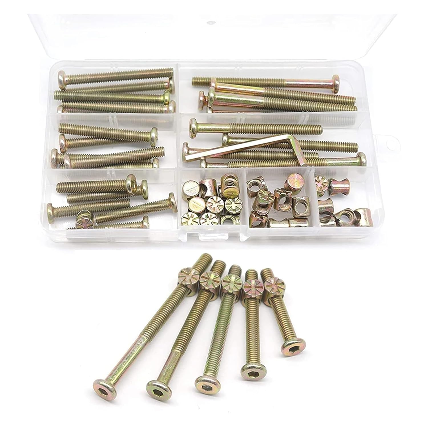Crib Screw Replacement Kit 25 Sets M6x40mm/50mm/60mm/70mm/80mm Hex Drive Internal Screw Nut Chair Furniture Assortment Kit