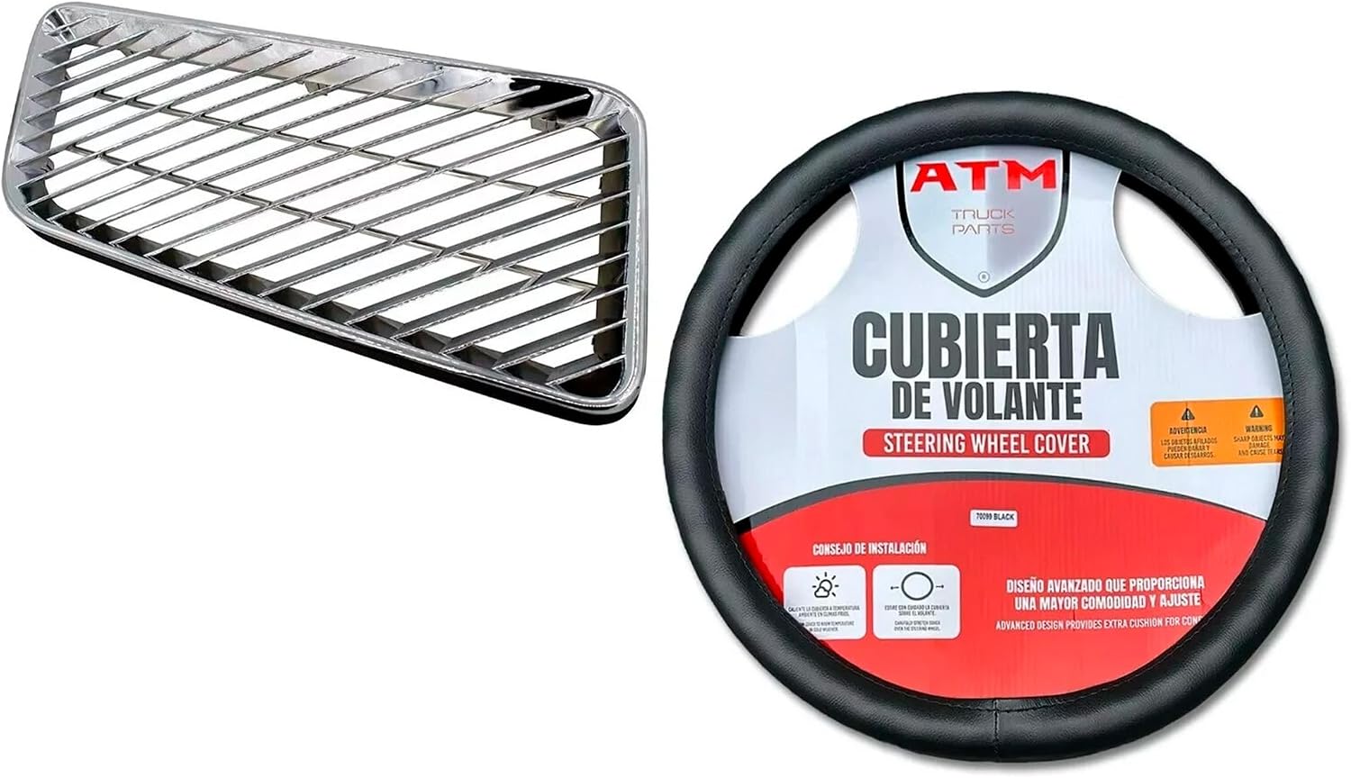 KOZAK Front Grille Chrome Includes Logo, Air Intake grille, Steering Wheel Cover, Compatible with Volvo VN VNL VNM 1996-2003 Semi Trucks PLUS 2x 22" Windshield Wipers, License Plate Frame, Vest