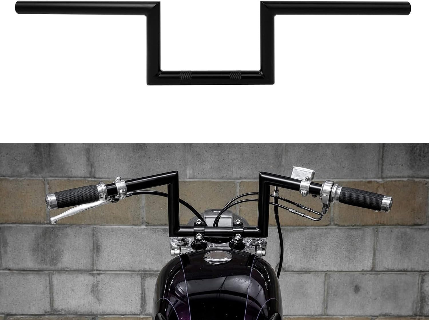 XMT-MOTO 1" inch Z-Bar Rise 6" Ape Hanger Bar Handlebar Fit For Harley Honda Yamaha Black