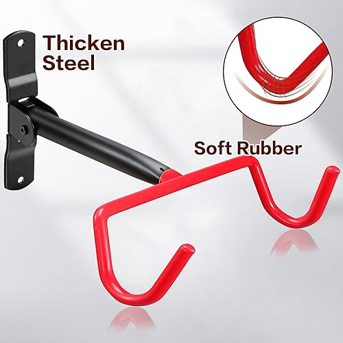 Miniatura 3 de IPETRK Paquete de 2 ganchos de pared para bicicleta, gancho rojo para bicicleta, portabicicletas para garaje, soporte de bicicleta para MTBbicicleta