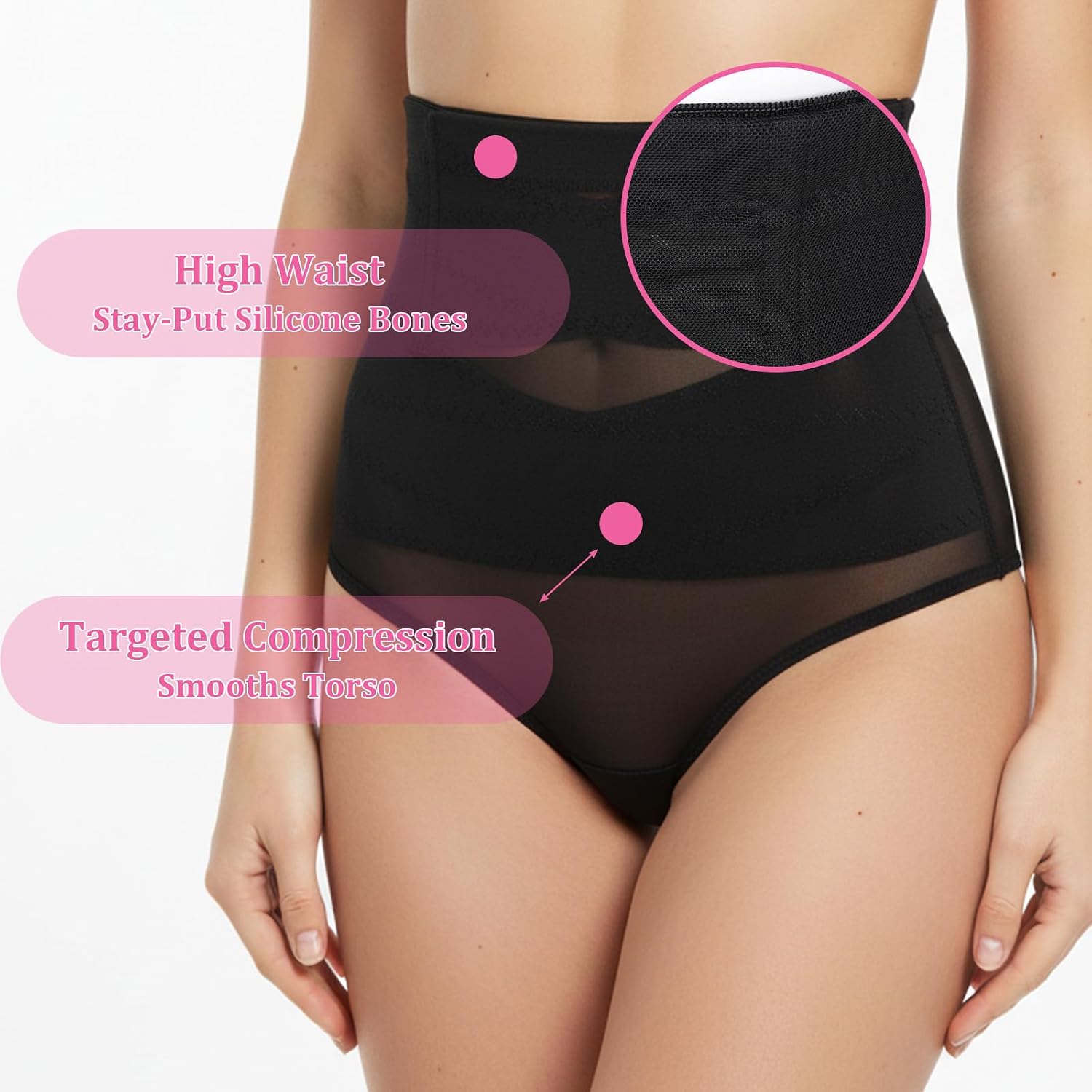 Compression Stomach Shapewear Thong Tummy Control Thong Shapewear for Women High Waisted Shaping Underwear Seamless Body Shaper Panties Girdle Black