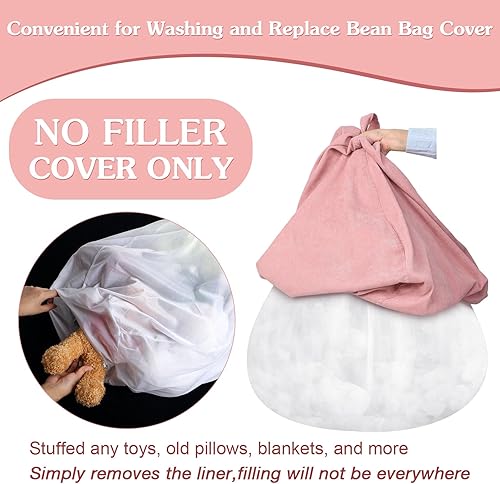 Miniatura 4 de Meonum Funda para puf (sin relleno) para niños, relleno con forro interior para facilitar la limpieza, puf para organizar a los niños (color rosa