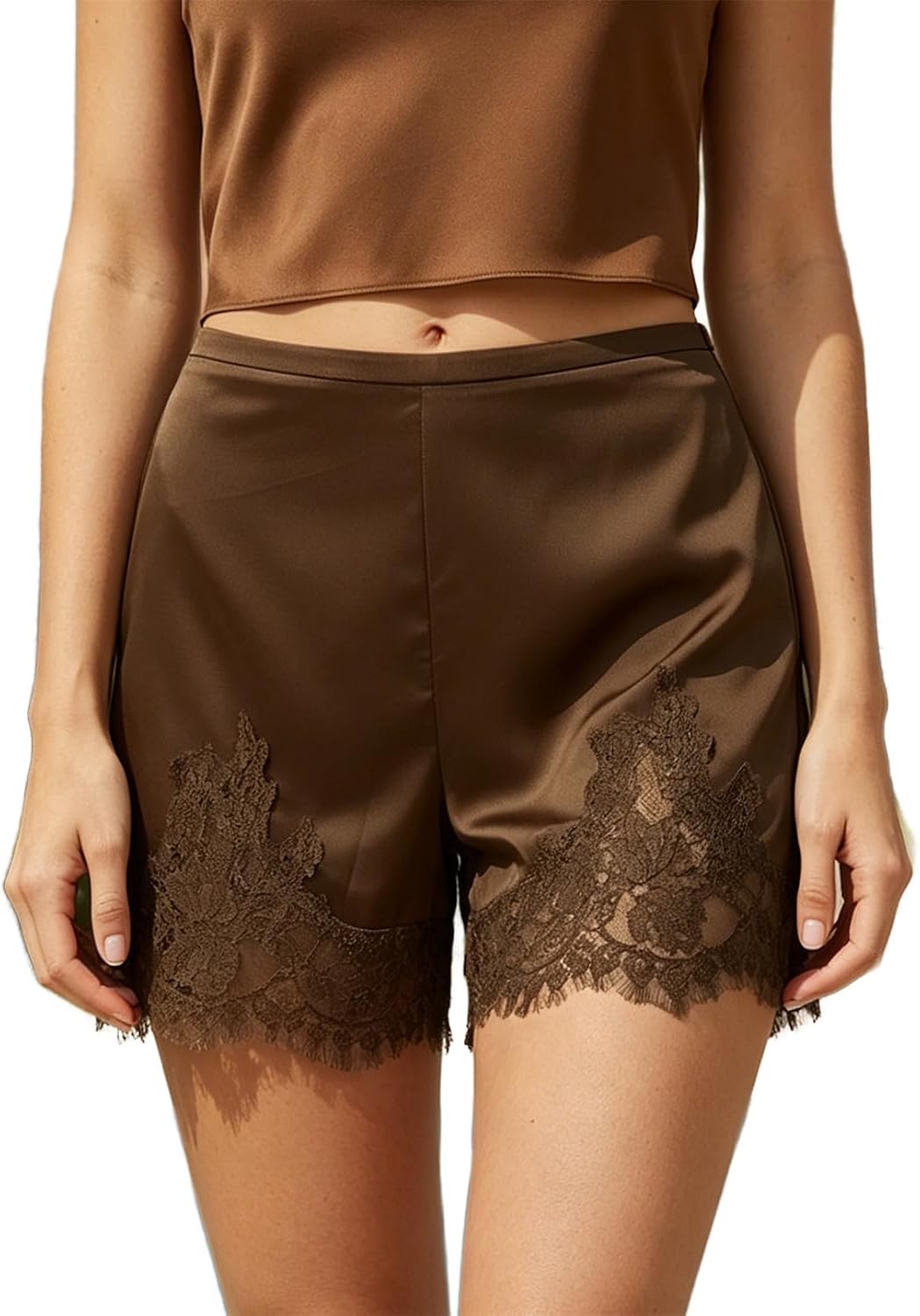 Lace Trim Satin Shorts for Womenn Y2k Silky French Knickers Coquette Boxer Shorts Half Slip Lounge Pajama Bottoms