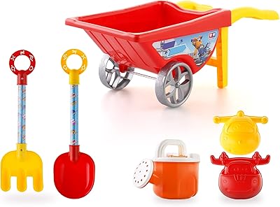 Beach Toys Sand Toys - Super Wings Toys Playset - Beach Toys for Kids Age 3-5 - Sandbox Toys 6 Pieces Including Shovel, Rake, Watering Can, Sand Bucket and 2 Sand Molds