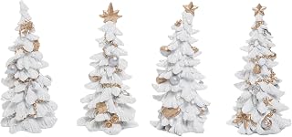 One Holiday Way 6-Inch Elegant White and Gold Christmas Tree Figurine Set of 4 Statuettes – Mini Xmas Party Tabletop Mantel Shelf Sitter Decorations – Decorative Traditional Festive Winter Home Decor