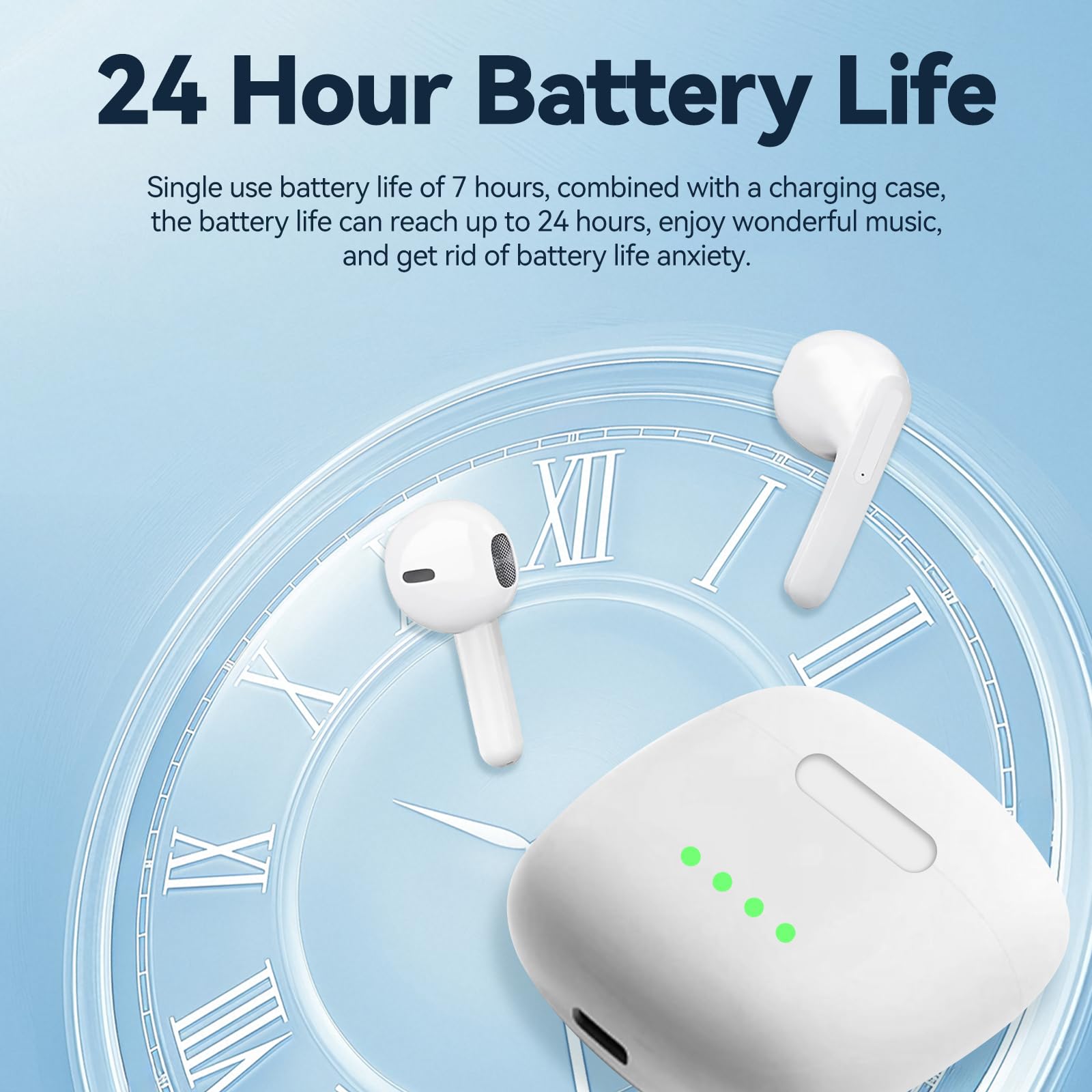 Cuffie Bluetooth for iOS iPhone/Android Samsung, Auricolari Bluetooth 5.3 Wireless Cancellazione Rumore Mic Stereo HiFi, Touch Control IP8 Impermeabili Cuffie, 24 Ore di Riproduzione In-Ear Cuffiette
