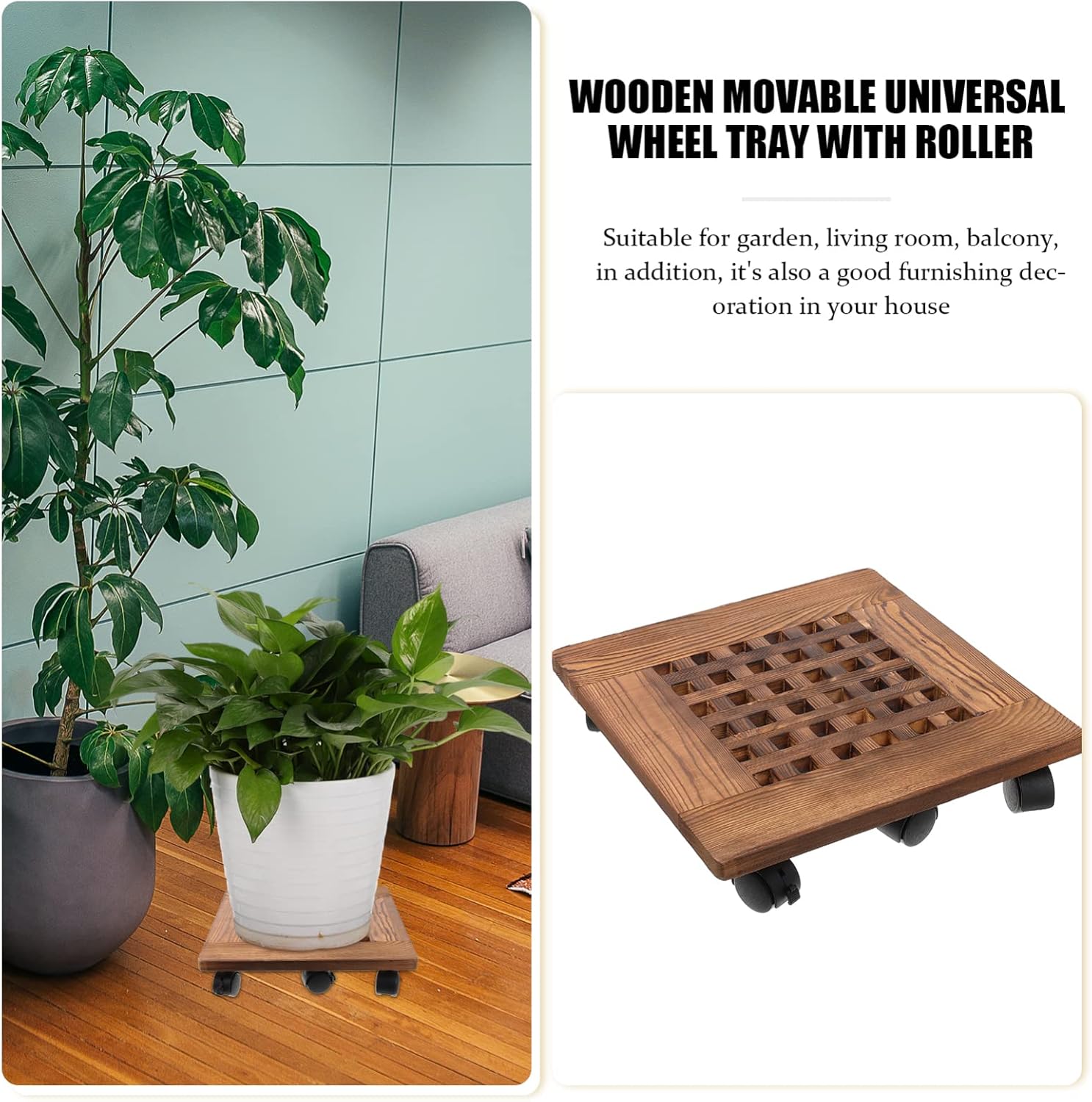 Yardwe 1pc Flower Pot Tray Flower Pot Mover with Wheels Rolling Plant Stand Plant Square Outdoor Lockable Patio Outdoor Roller Flower Pot Planter Wood Plant Plastic Dish Rack Pulley