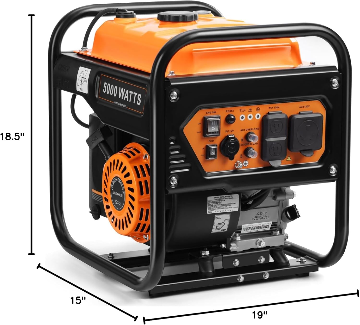 Oxseryn 5000W Inverter Generator Gas Powered, Open Frame Generator, Portable Outdoor Power Equipment, Emergency Home Backup, RV Ready 30A Outlet, ECO Mode, EPA Compliant