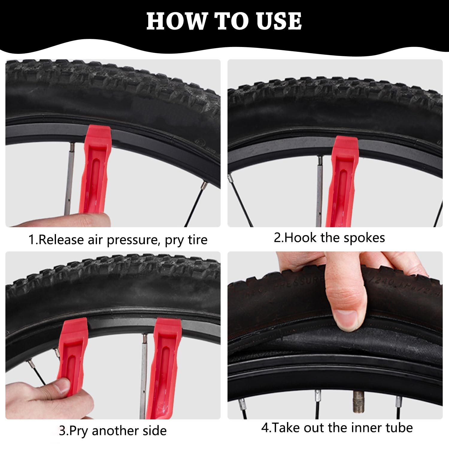 FIBOUND 6 Pièces Leviers De Pneu En Nylon - Outil De Démontage VTT Et Route - Changeur De Pneu Léger Et Ergomique