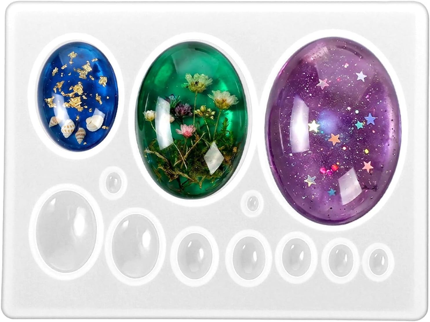 Ymapinc Oval Silicone Resin Molds, 10-Cavity Cabochon Mold for Resin | Gemstone Pendant Casting Molds for DIY Jewelry Craft Making