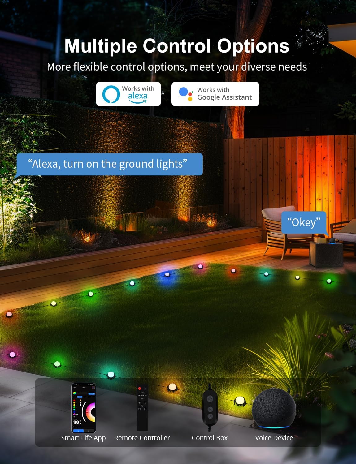 APPECK Smart Outdoor Ground Lights 15 Pack, 32FT RGBW Color Changing Pathway Lights Wired, IP65 Waterproof Landscape Lighting, for Path Yard Lawn Patio Holiday Party Decor, with App & Alexa Control - Image 7