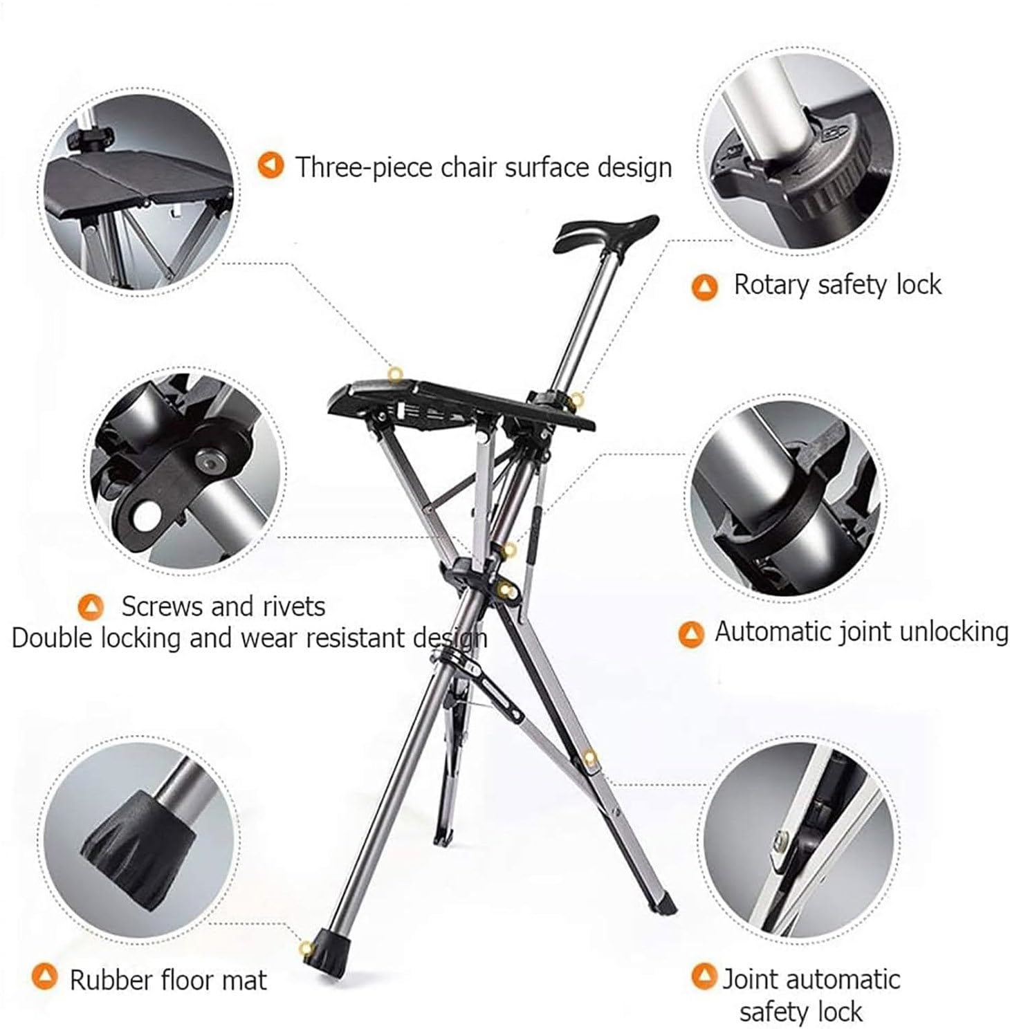 Canne De Marche Avec Siège (Hauteur 82 Cm, Non Réglable), Canne Siège