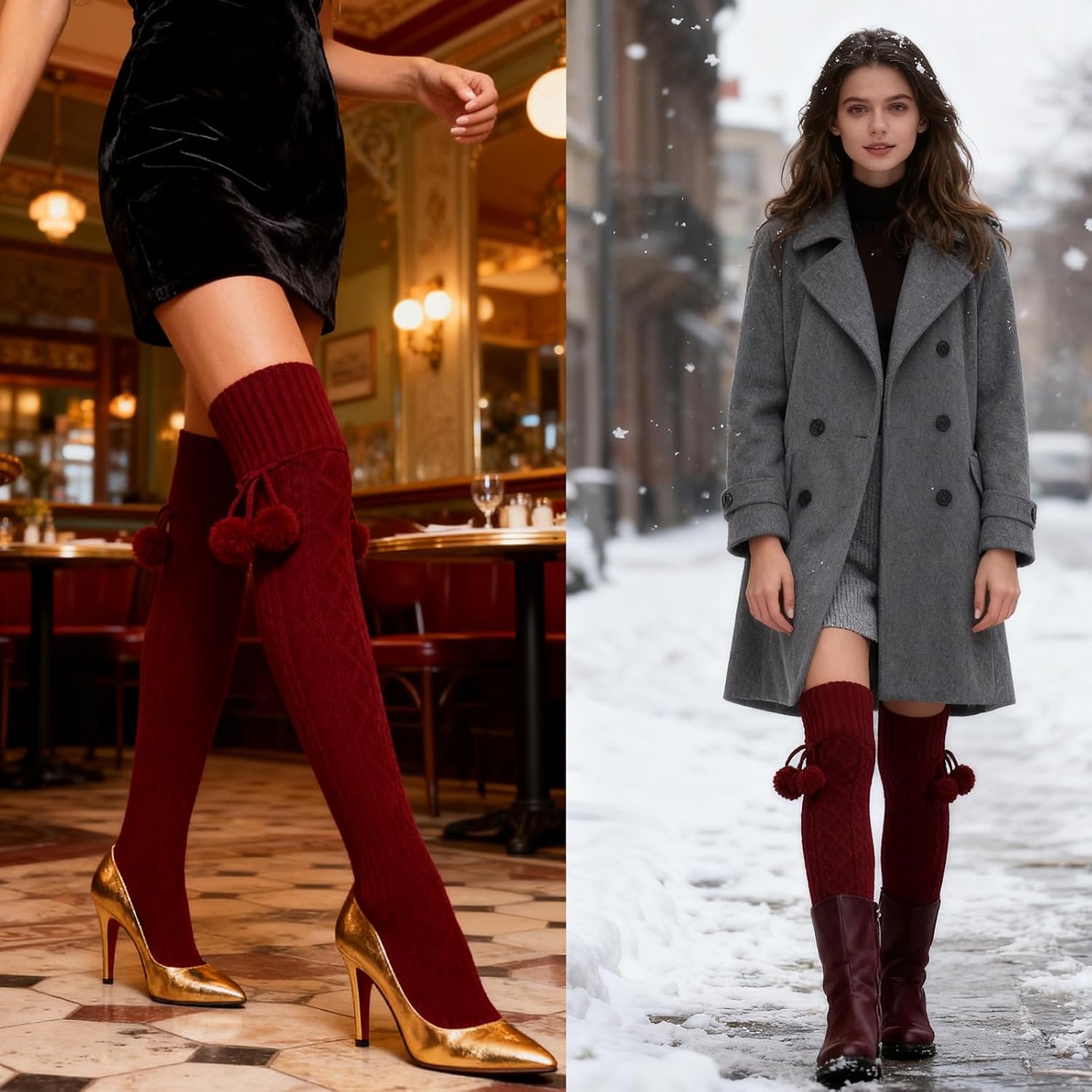 YELAIVP Women's Thigh High Socks - Extra Long Cable Knit Over the Knee Socks and Leg Warmers