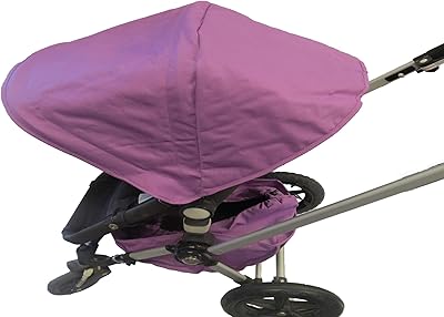 Purple Sun Shade Canopy and Large Under Seat Storage Basket Plus Free Handle Bar Covers for Bugaboo Cameleon 1, 2, 3, & Frog Baby Child Strollers