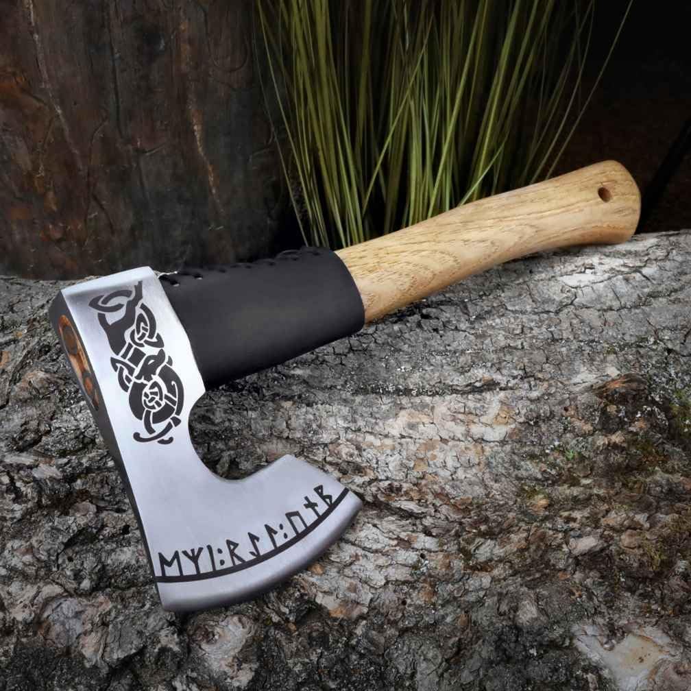 Camping Hatchet Wood Splitting Axe Chopping Kindling, Forged Viking Axe Outdoor Bushcraft Tool with Sheath Handmade
