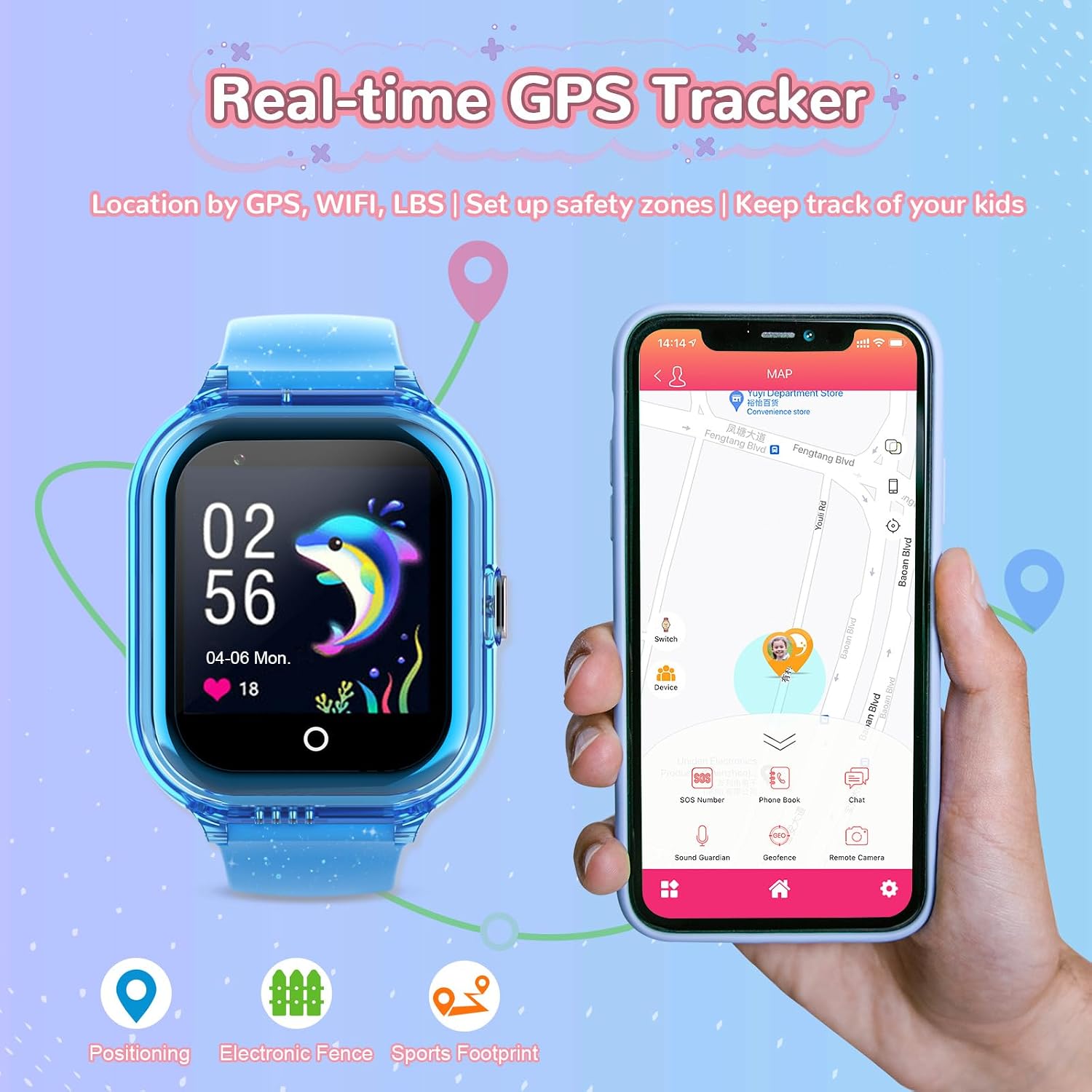 Wonlex 4G Cellular Kids Smart Watch (SIM Card Include), GPS Tracker Phone Watch Support Video Call, Voice Chat, SOS, Camera, Pedometer, Games, Alarm, Best Gift for Boys Girls Aged 3-10