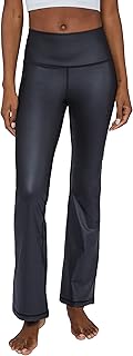 Faux Leather Flared Leg Yoga Pants - Squat Proof Interlink V-Back Cire Leggings