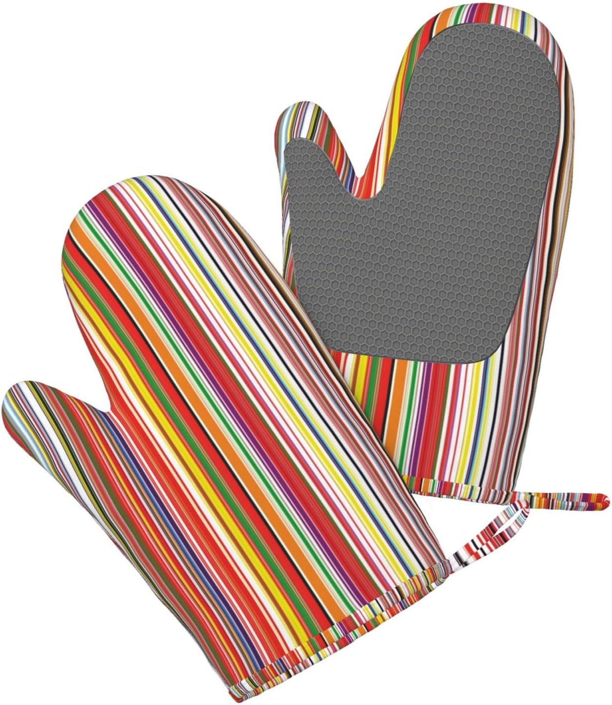 Colorful Stripes Oven Mitts and Pot Holders Set of 4 Heat Resistant Kitchen Gloves with Silicone Palm Hot Pads for Baking Cooking Grilling BBQ