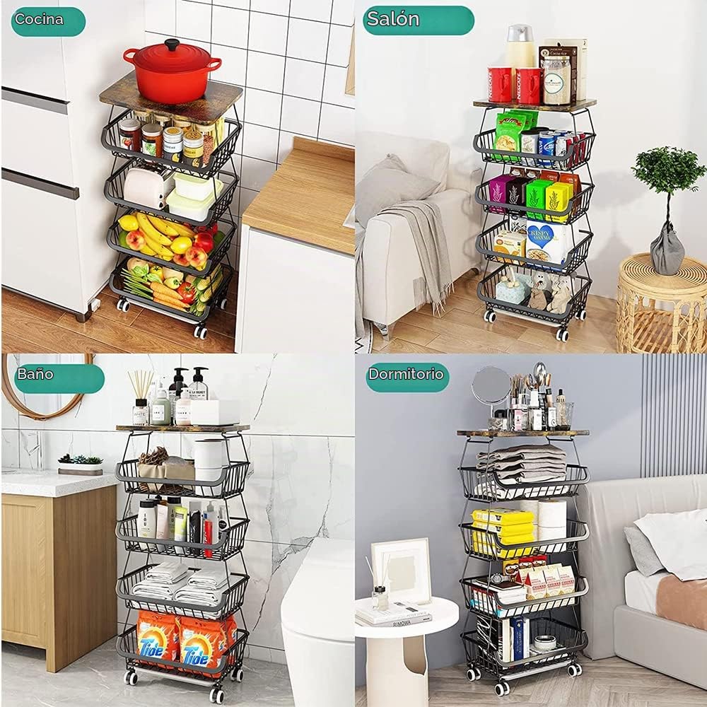 HUOLE Cesta de Frutas de 5 Niveles, Estante para Verduras, encimera, frutero, Estante de Metal, Accesorios de Cocina, Cesta de Almacenamiento, Soporte para frutas-40 * 30 * 94cm (Negro)