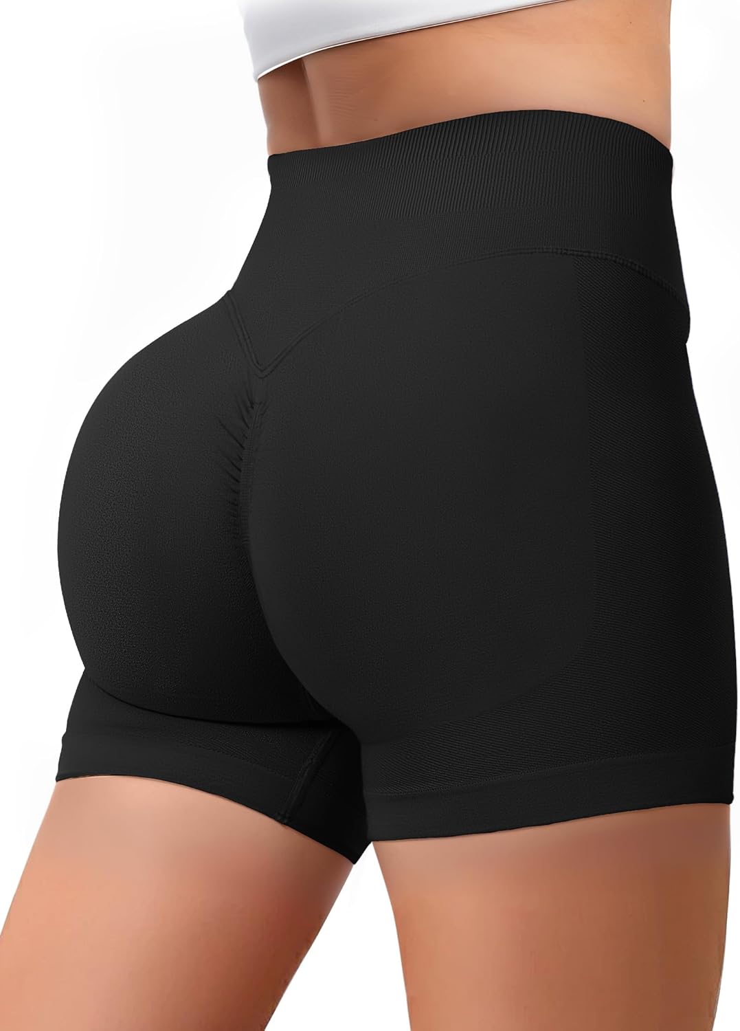 Buauty Women Workout Shorts 3.6" Butt Lifting High-Waisted Seamless Pants Scrunch Booty Athletic Gym Yoga Biker Shorts Black XS - Image 2