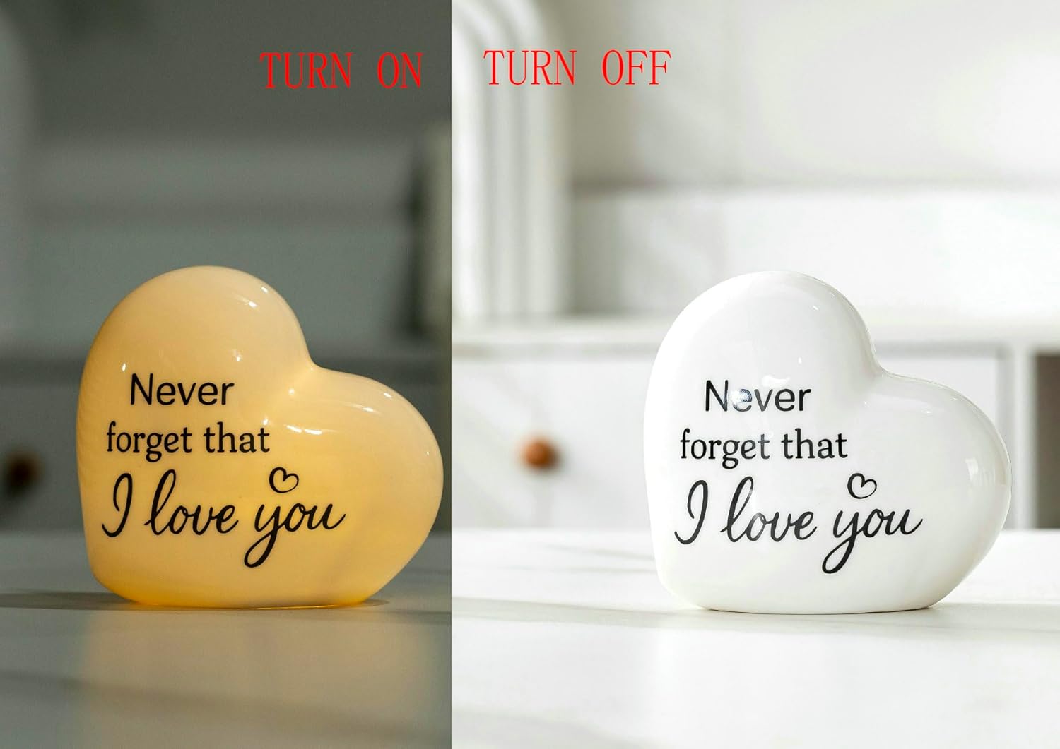 ADAVAS.Y&G Never Forget that I Love You Ceramic LED Love Night Light – Romantic Porcelain Night Light Gift for Her, Warm White Glow Gift for Daughter Bed Room Decor for Mom