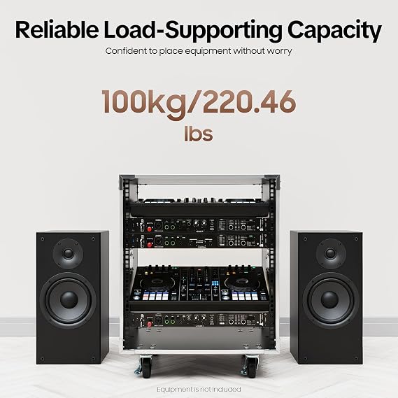 12U AV Rack Stand Portable Rolling Network Rack with 4 Universal Wheels Free Standing Audio Rack Cabinet for Computer Chassis Mixing Console Microphone Amplifier, 220lbs Capacity (12U)