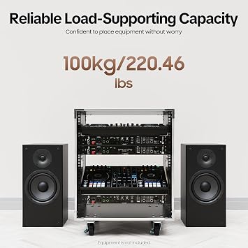 12U AV Rack Stand Portable Rolling Network Rack with 4 Universal Wheels Free Standing Audio Rack Cabinet for Computer Chassis Mixing Console Microphone Amplifier, 220lbs Capacity (12U)