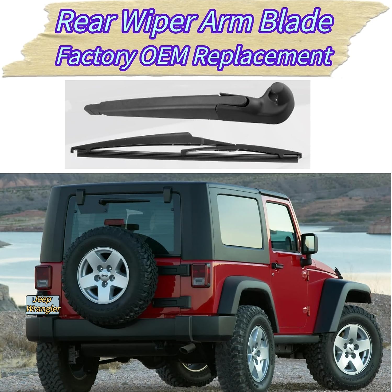 Rear Wiper Blade & Arm Replacement for Jeep Wrangler 2007-2018 2017 2016 2015 2014 2013 2012 2011 2010 2009 2008 Fit for Rubicon Sahara Sport S Unlimited X Models Rear Back Windshield Wiper Blade Set