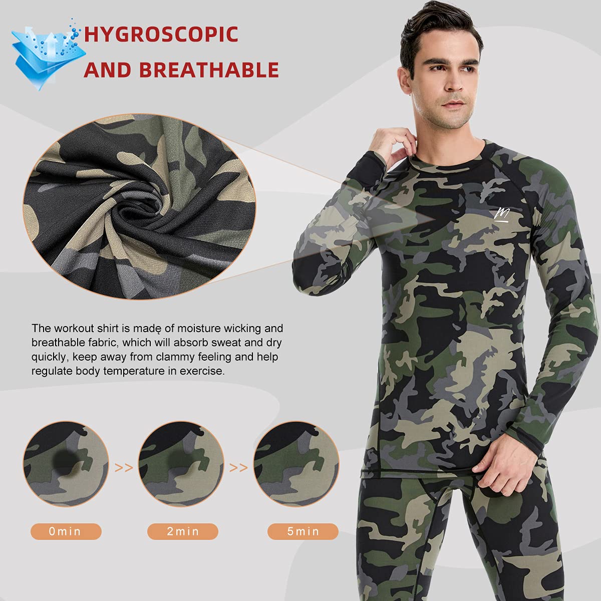 MeetHoo Biancheria Intima Termica Uomo, Biancheria Funzionale Uomo Quick Dry Maglia Termica Invernali da Sport Compression Baselayer per Corsa Ciclismo Calcio