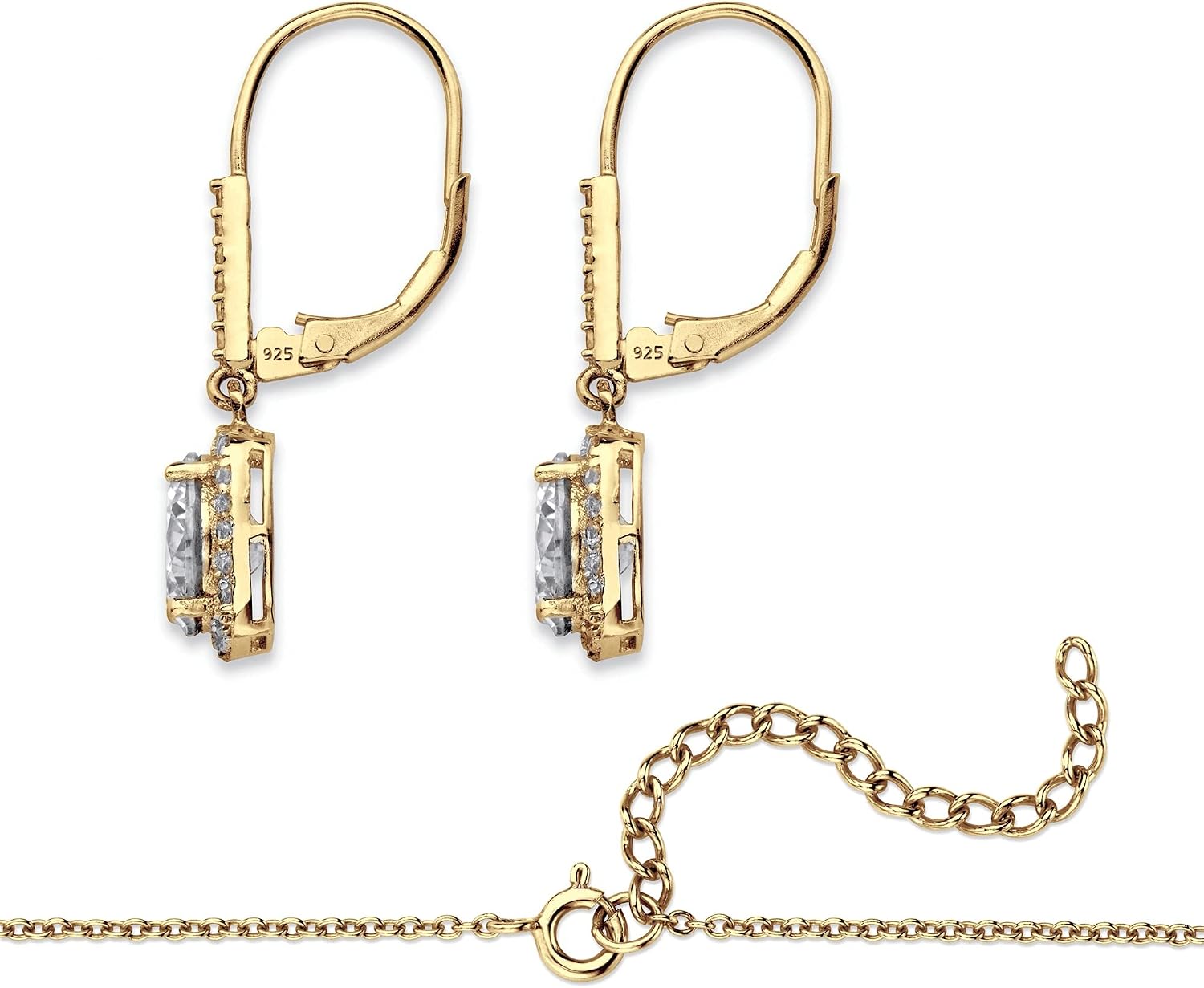 PalmBeach Jewelry Yellow Gold over Sterling Silver Round Cubic Zirconia 2 Piece Halo Earring and Necklace Set 18 inch Length