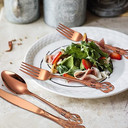 Miniatura 286 de A·HOUSEWARE - Juego de cubiertos iridiscentes con diseño hueco, 20 piezas, acero inoxidable, incluye tenedores, cucharas, cuchillos, utensilios