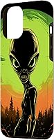 Vista 2 de iPhone 15 Pro Max Cute Green Alien Head UFO Space Face Alien Case