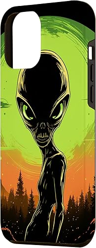 Vista 11 de iPhone 14 Pro Cute Green Alien Head UFO Space Face Alien Case