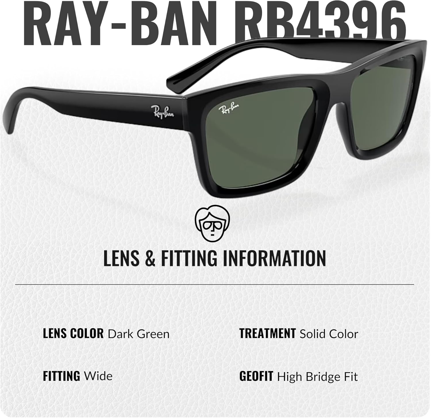 Ray-Ban RB4396 WARREN BIO-BASED Rectangle Shaped Sunglasses for Men & Women with Official RAYBAN Eyewear Kit