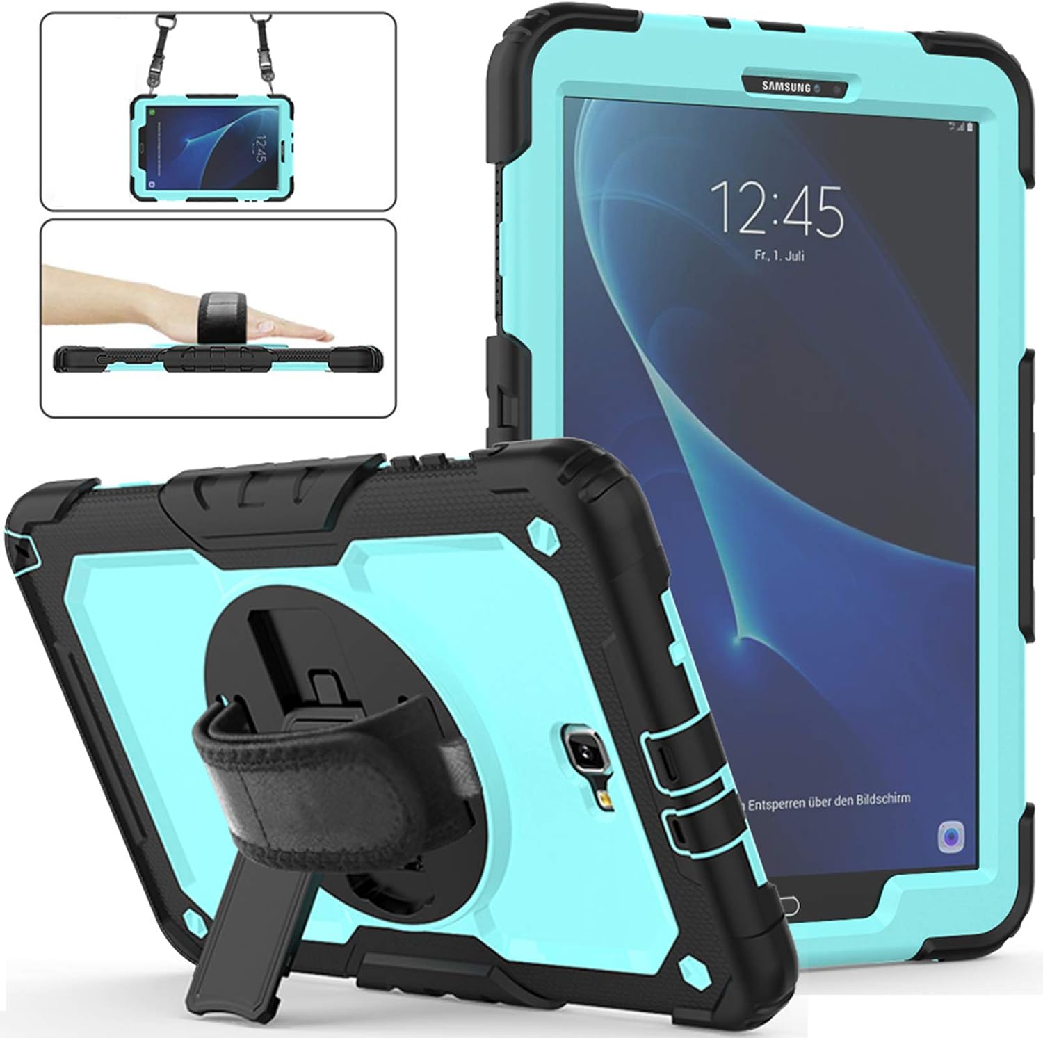 Galaxy Tab A 10.1 Case 2016 with Stand, Herize Full-Body Durable Protection Rubber Hard Drop Kids Proof Case with Built-in Screen Protector, Handle Hand Grip for Samsung Galaxy Tab A 10.1 Case Skyblue