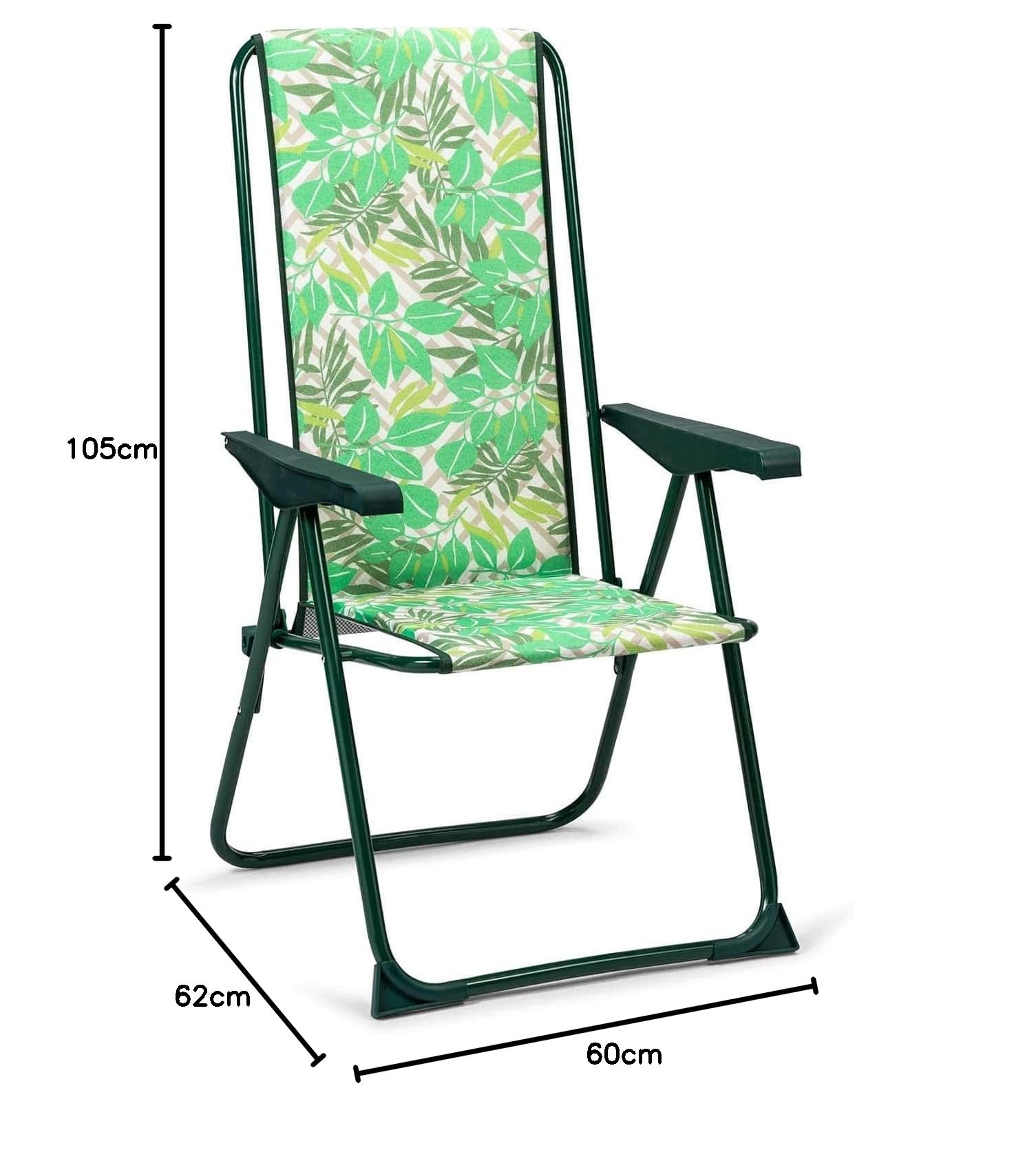 Silla Plegable Reclinable Acolchada con Respaldo Alto 62x60x105 cm 5 posiciones con Tejido lavable y Pies Estabilizadores para Mayor Seguridad
