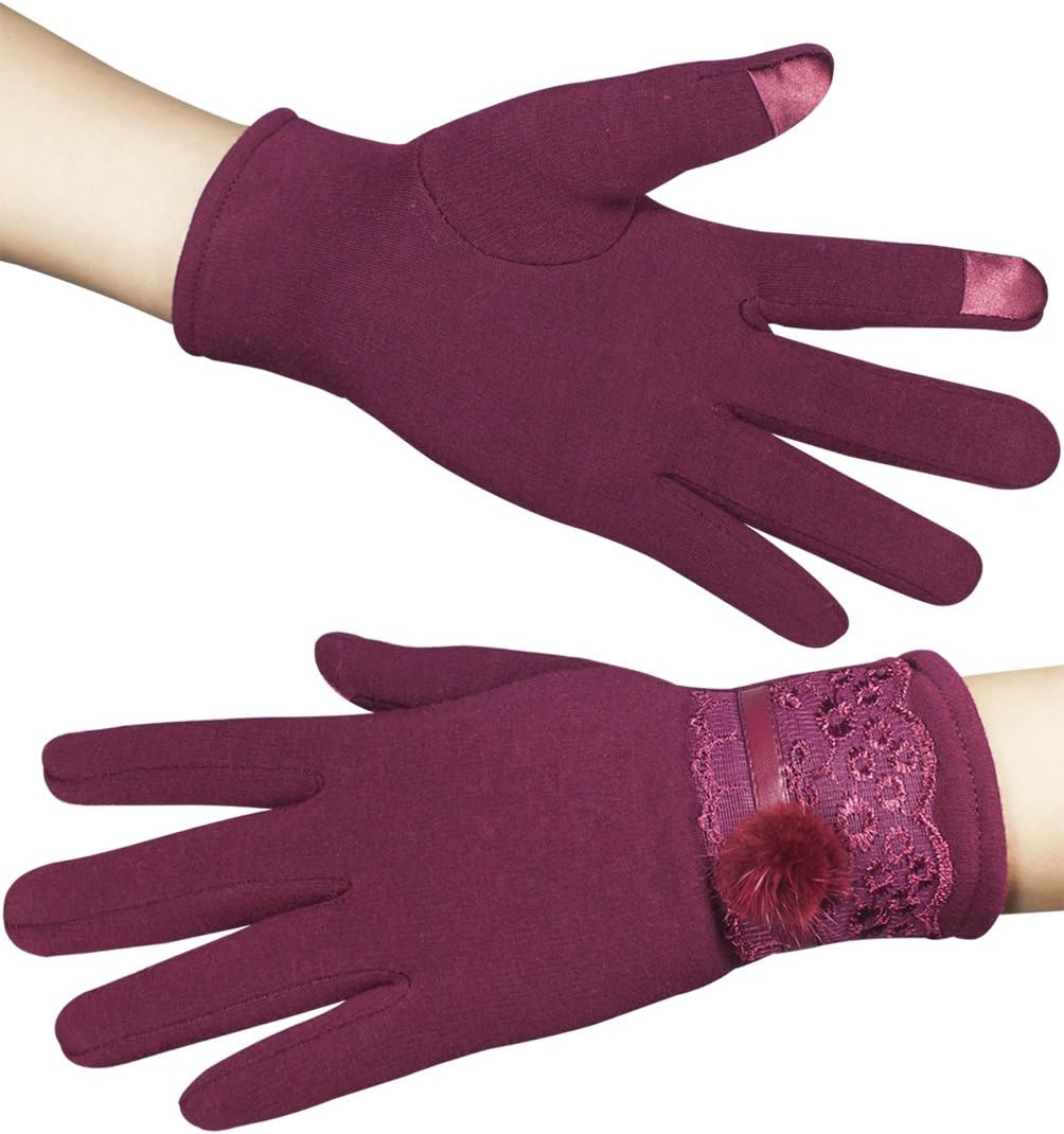 Ruffle Flower Wool Blend Touchscreen Gloves