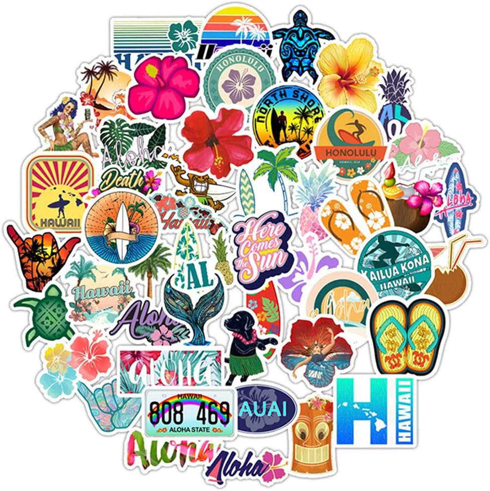 Amazon.com - Hawaii Beach Stickers |50 Pcs Aloha Tropical Vacation ...