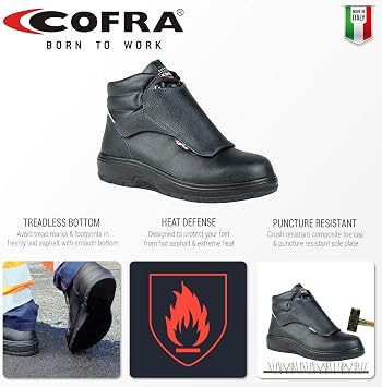 COFRA Leather Work Boots - HEAT SHIELD Treadless Footwear with Composite Safety Toe & Heat Defender Nitrile Rubber Outsole - Size 10.5