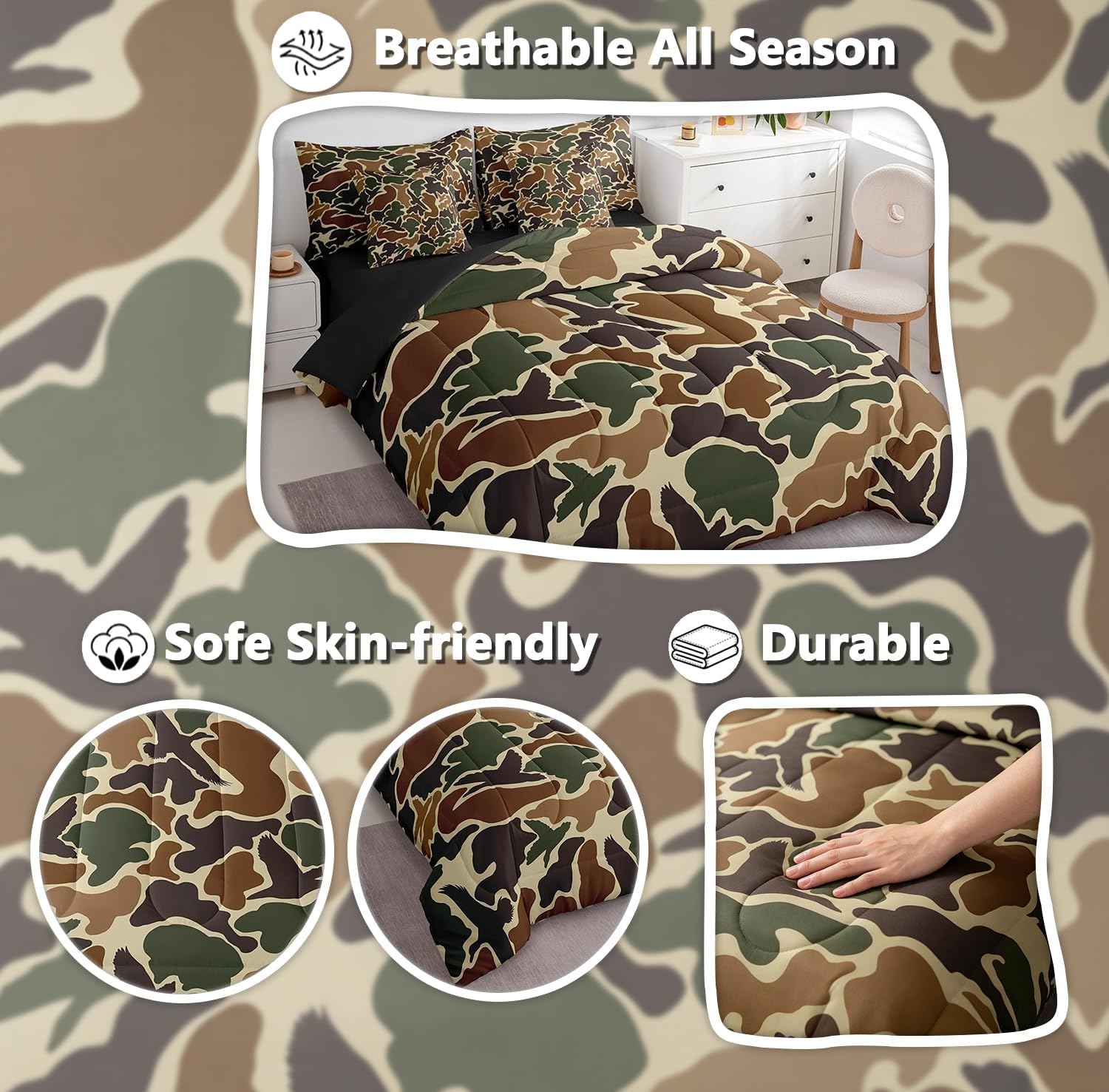 Feelyou Camo Duck Comforter Set Full Size Bed in a Bag