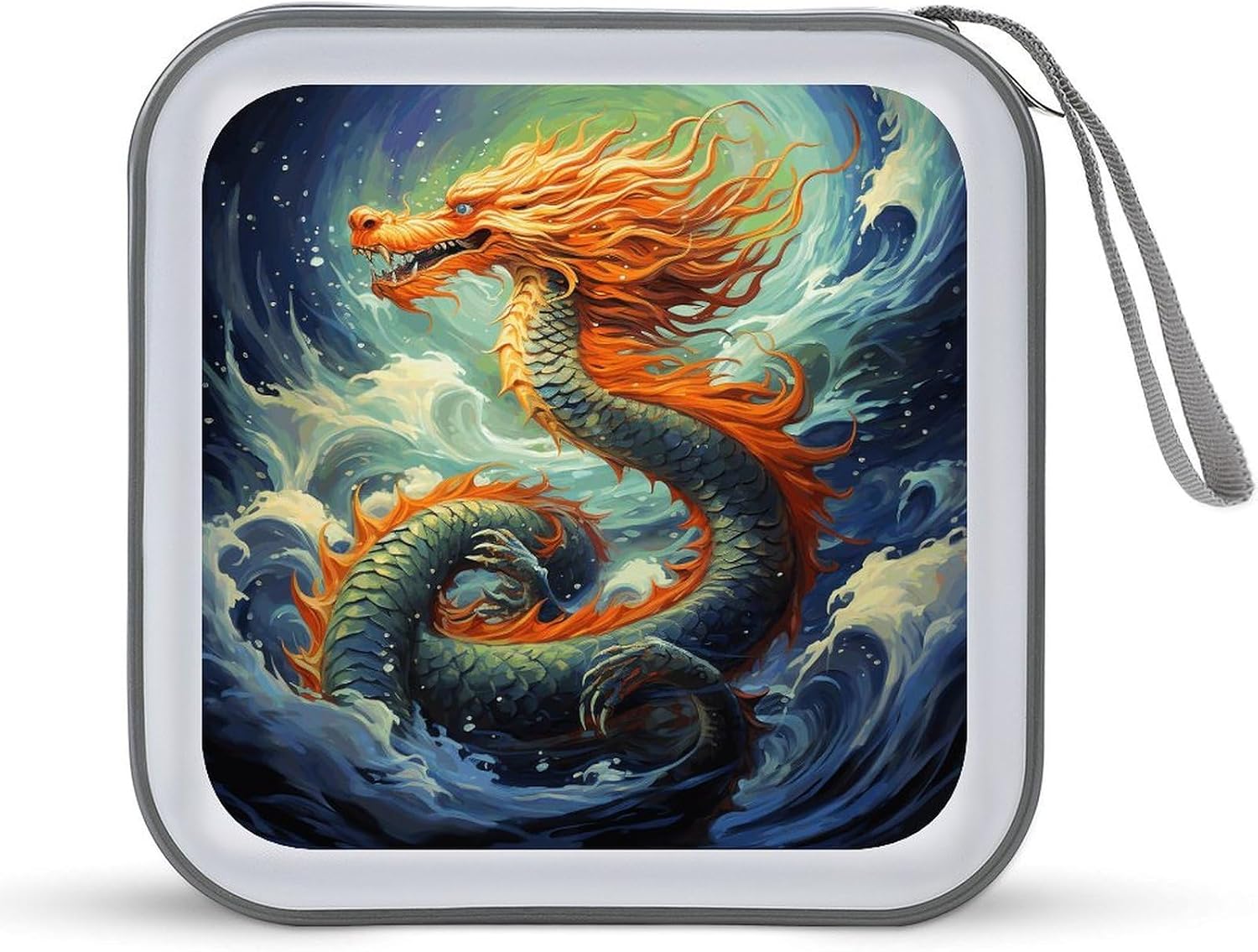Chinese Dragon Oil Painting CD Case 40 Capacity DVD Case Holder Portable Zipper CD Cases Holder Large Storage Disc Wallet Bag Hard Plastic DVD Cases for Car Home Travel