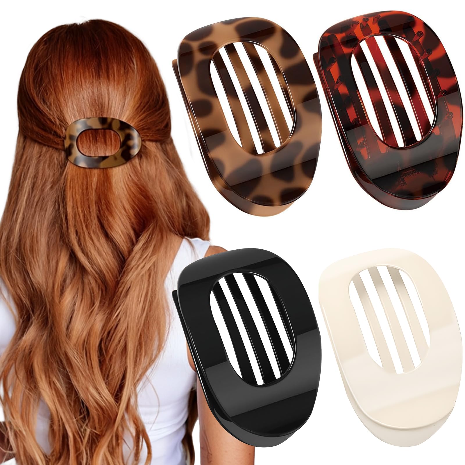 4 PCS Flat Hair Clips for Women Curved Design Hair Clip for Lying Driving, Amber Strong Hold Claw Clips for Thin Thick Hairs