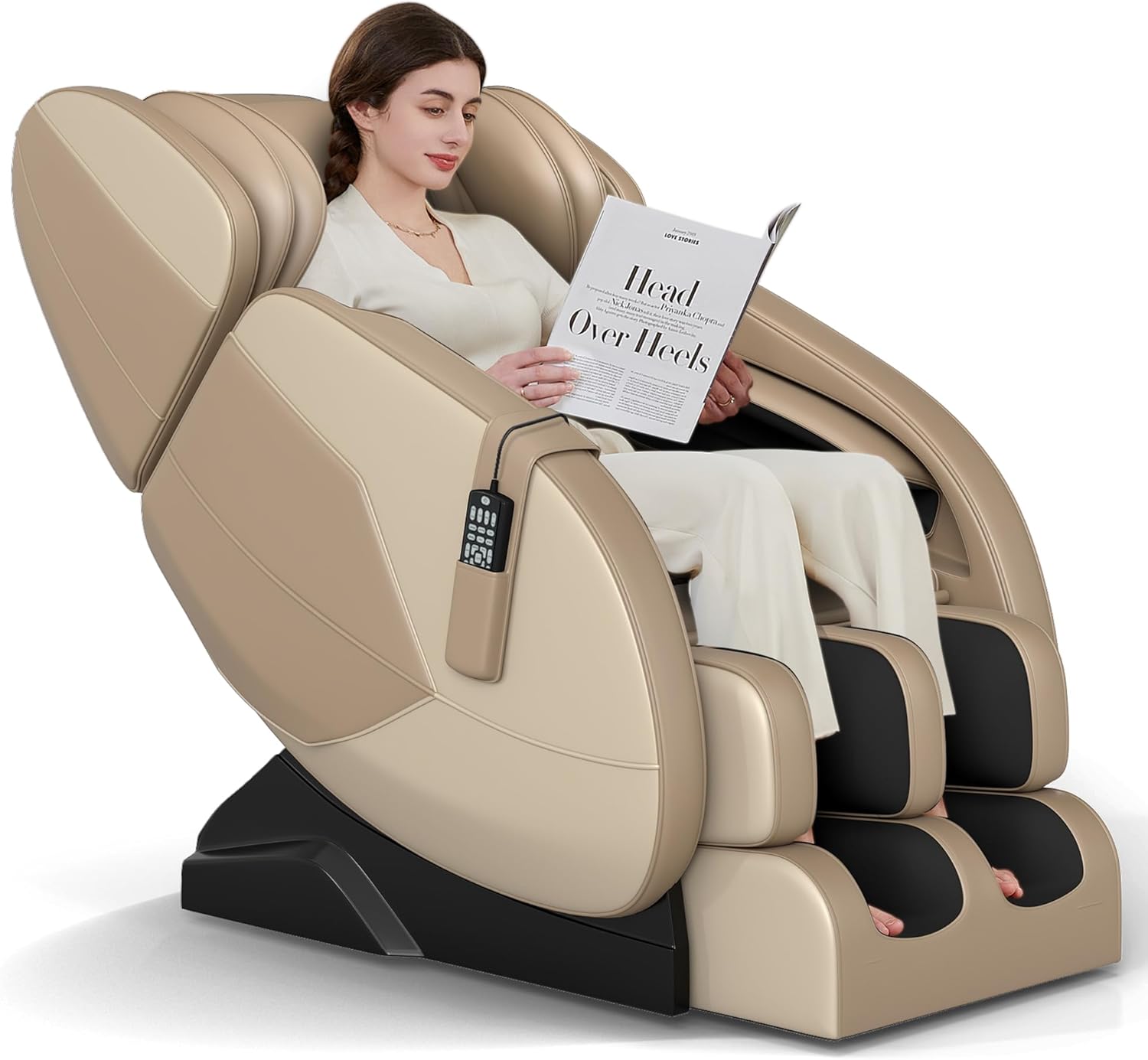 2025 Massage Chair Full Body,Zero Gravity Lower Back and Calf Heating Shiatsu Massage Recliner with 6 Auto with Manual Modes，Home and Office Use，MM450 Khaki and Brown product image