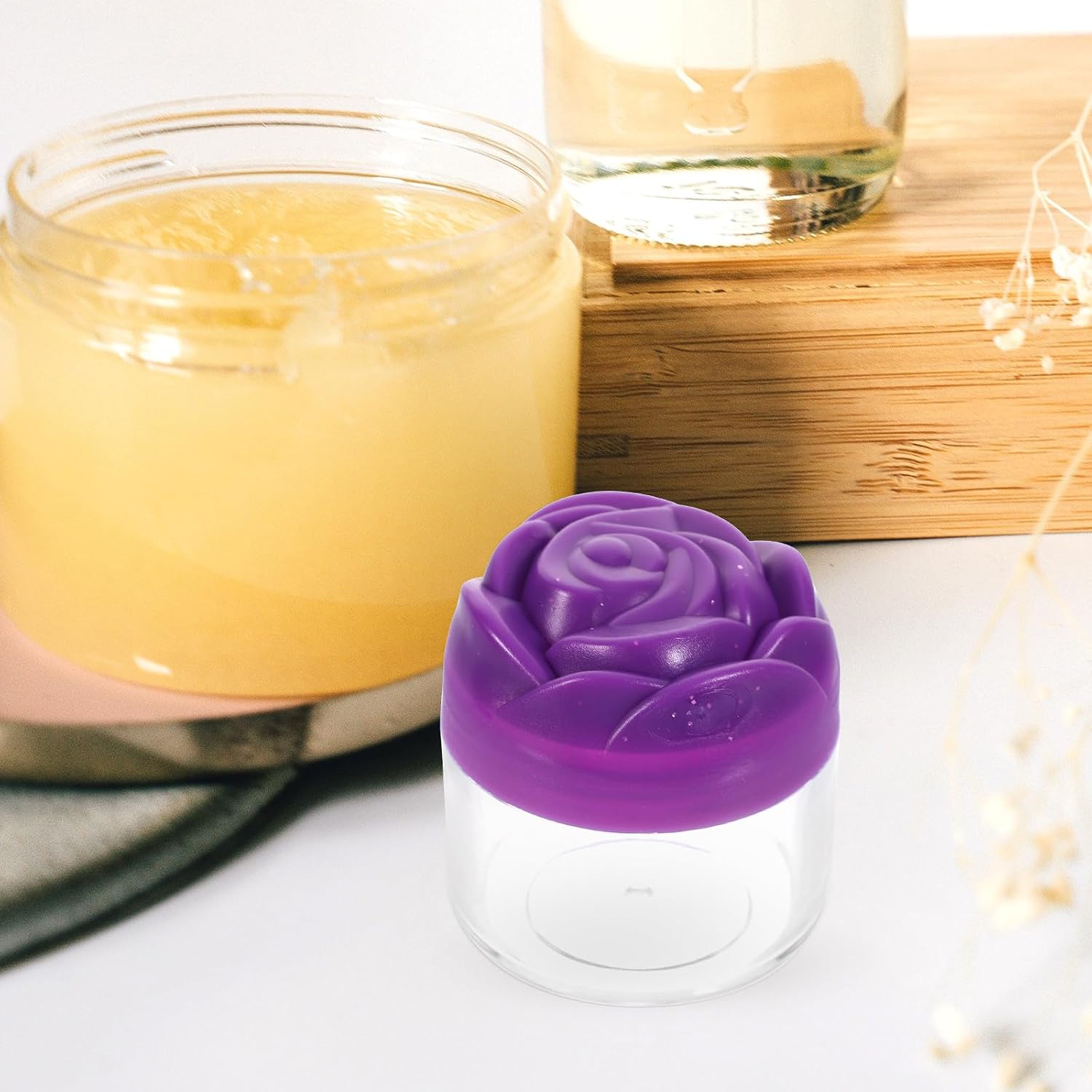 Cosmetic Jars with Rose Lid Purple Plastic 12 Pack 20g